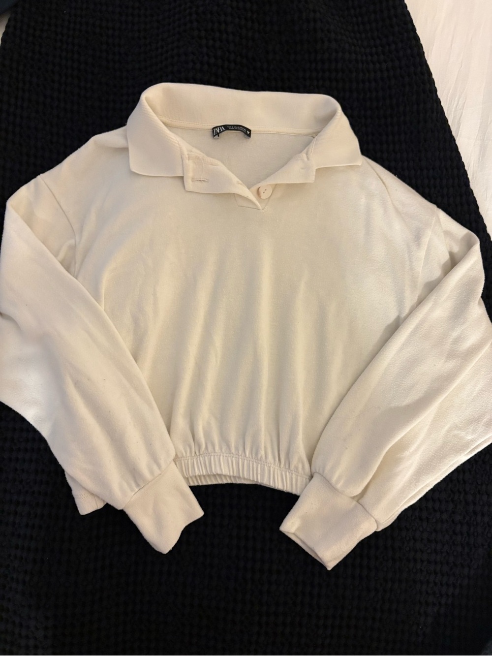 Zara Cream Ribbed-Collar Pullover